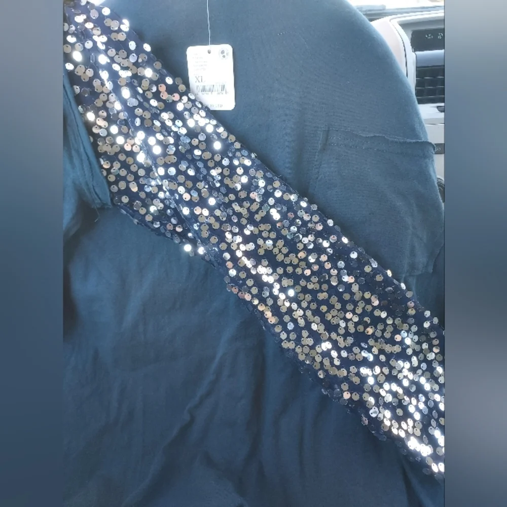 Free People Dark Teal Long Sleeve Sequin Top - Picture 8 of 11